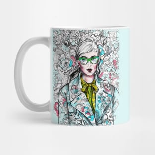 Woman Wearing Glasses in a Floral Pattern. Mug